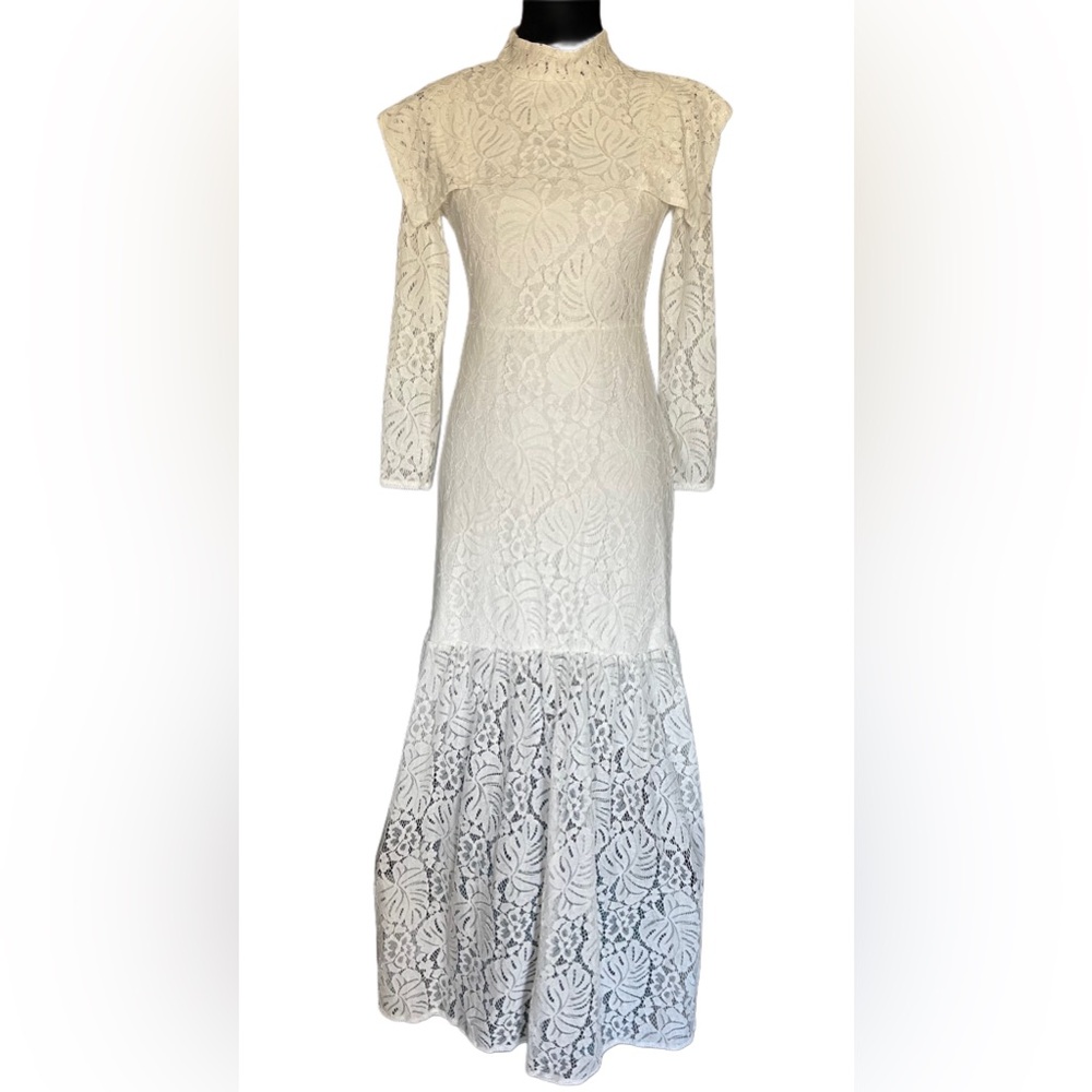 Long Sleeve Solid Lace Tiered Maxi Dress | Size Small